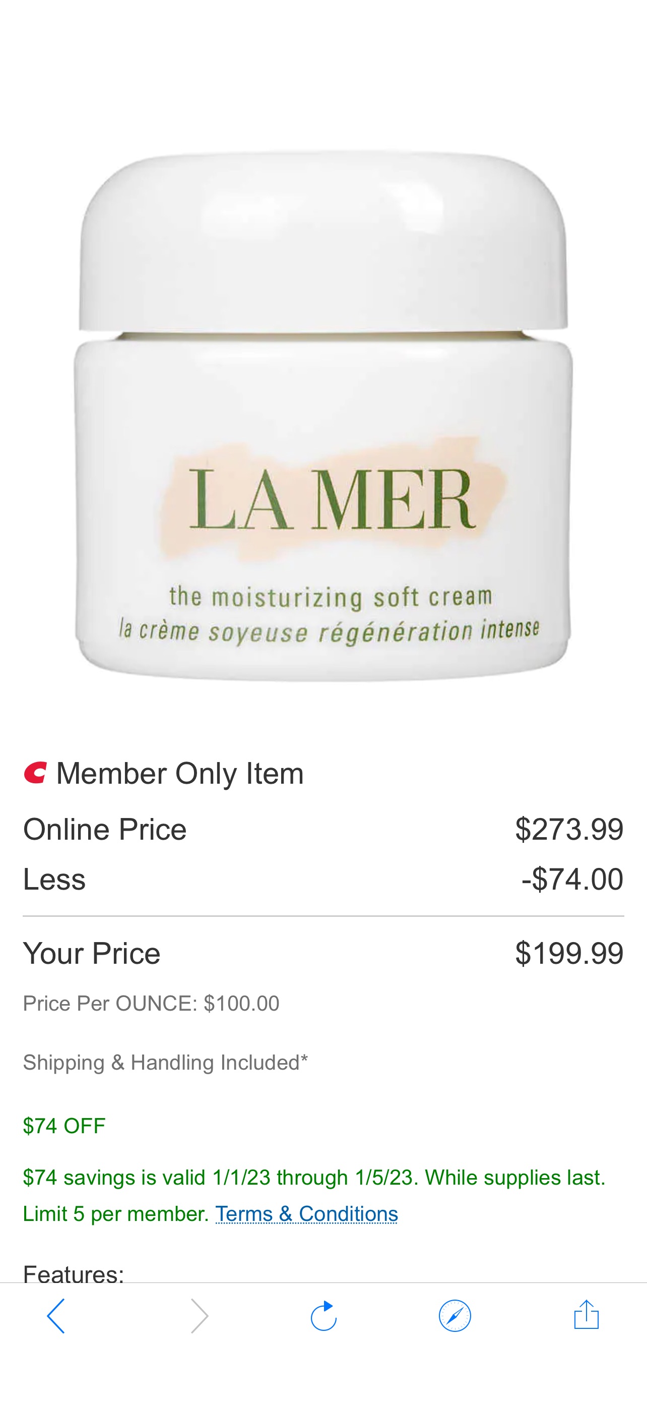 La Mer The Moisturizing Soft Cream, 2.0 oz | Costco 海蓝之谜面霜减价