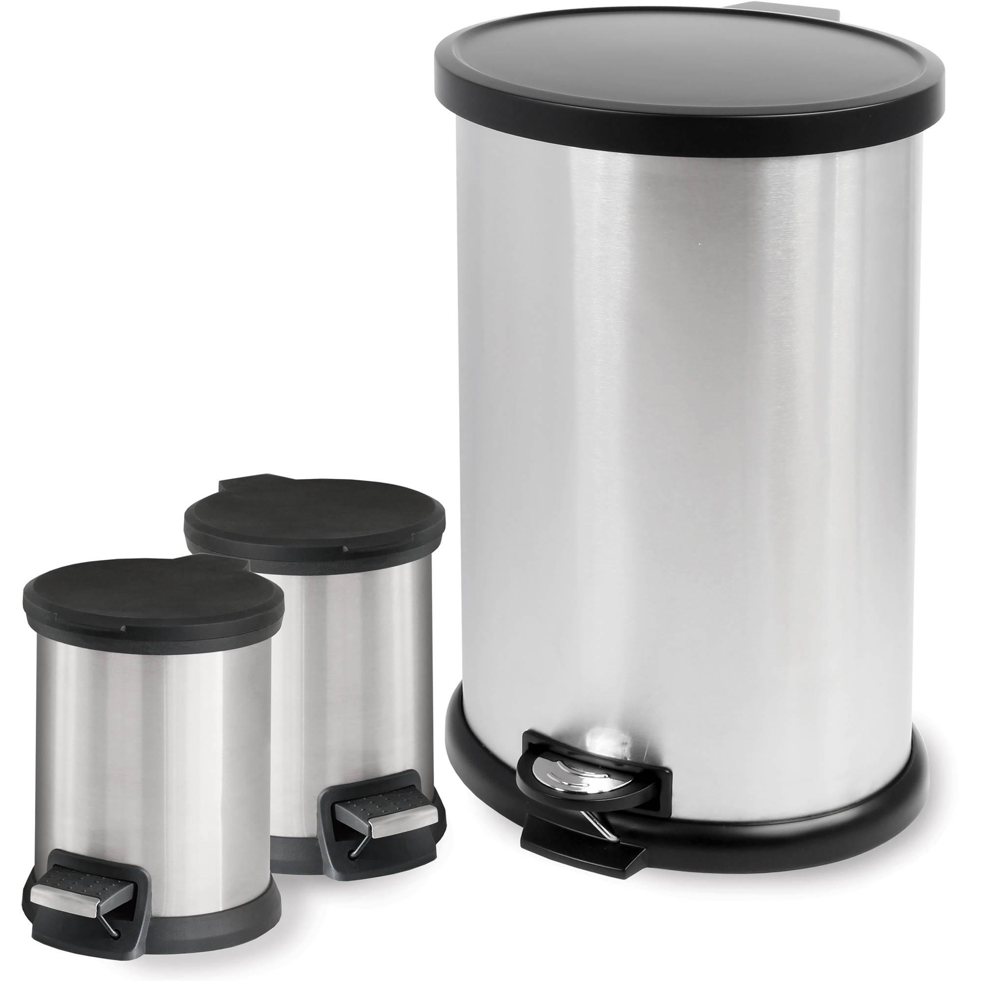 Mainstays 3-Piece Stainless Steel 1.3 Gal and 8 Gal Waste Can Combo - Walmart.com 垃圾桶套装