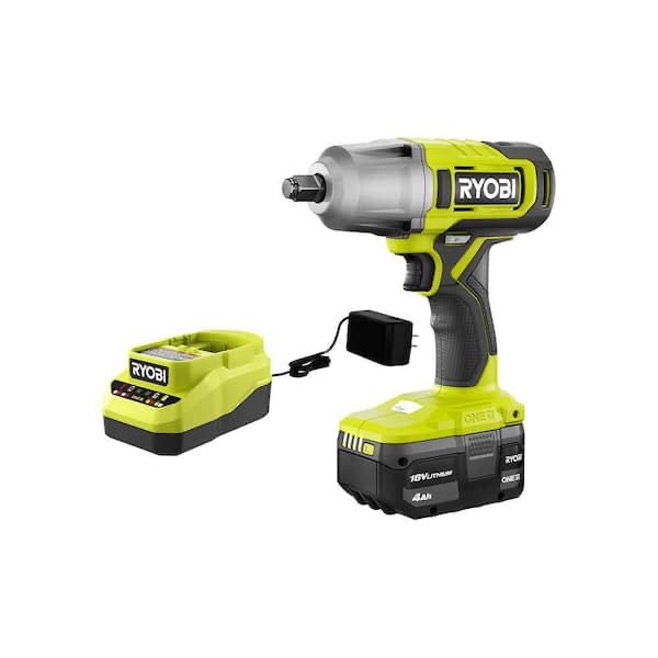 RYOBI ONE+ 18V Cordless 1/2 in. Impact Wrench Kit with 4.0 Ah Battery and Charger PCL265K1 - 送免费工具