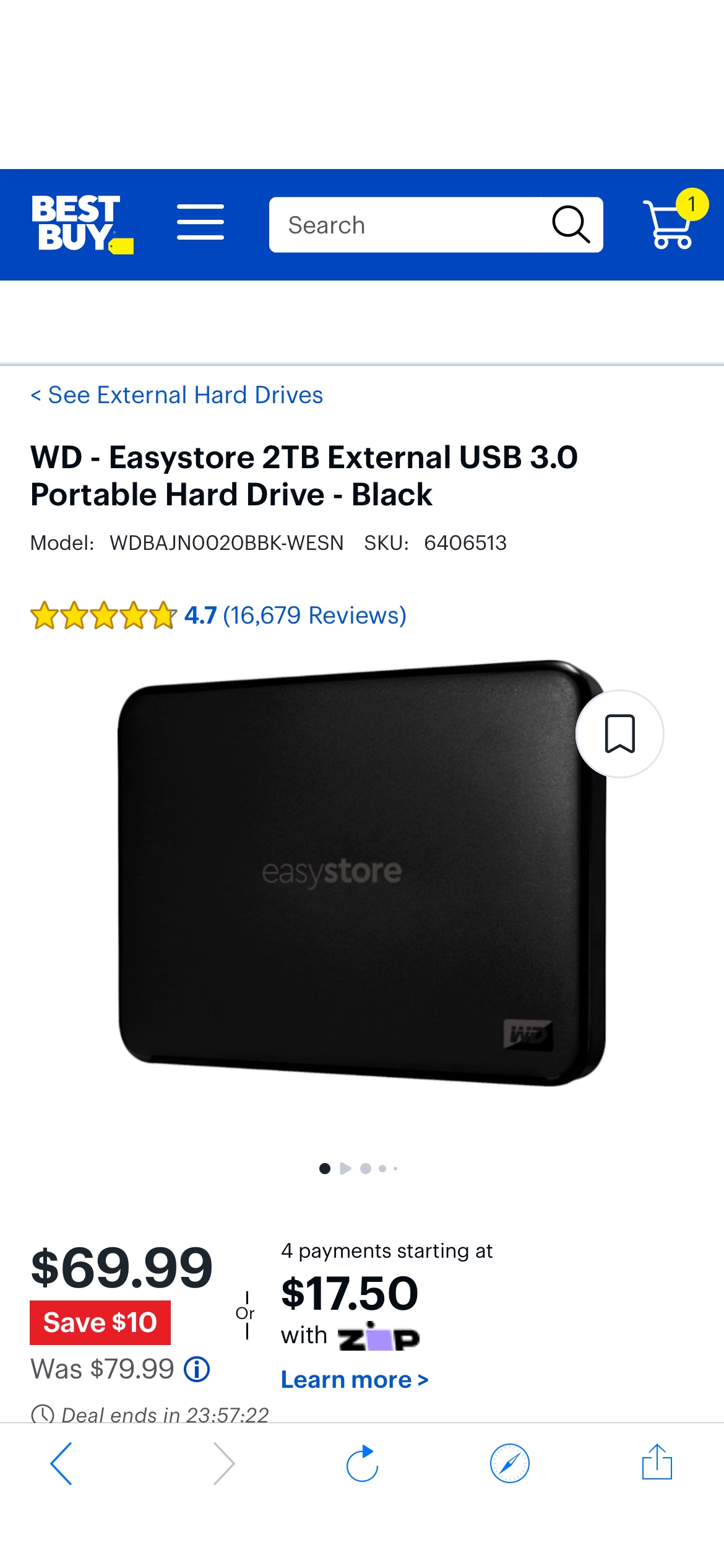 WD Easystore 2TB External USB 3.0 Portable Hard Drive Black WDBAJN0020BBK-WESN - Best Buy
