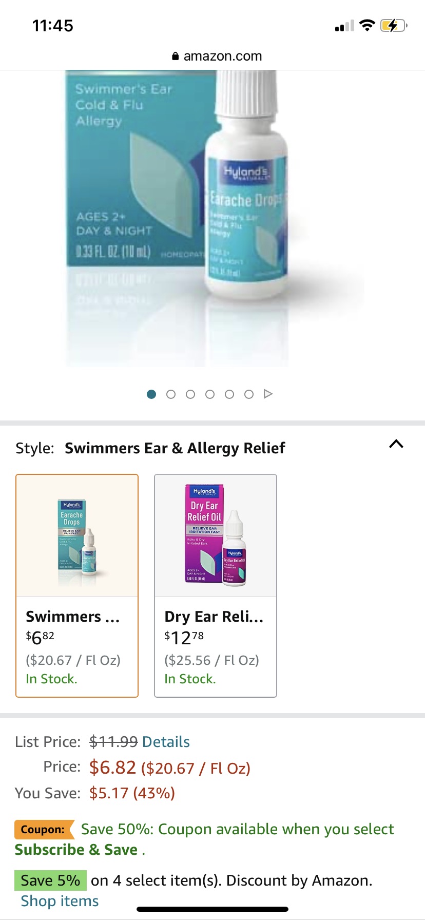 Amazon.com: Hyland's 耳痛滴，自然缓解感冒和流感，白色，0.33升盎司：健续订