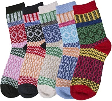 5 Pairs Womens Cold Weather Soft Warm Thick Knit Crew Casual Winter Wool Socks, Multicolor 06, One Size at Amazon Women’s Clothing store女袜