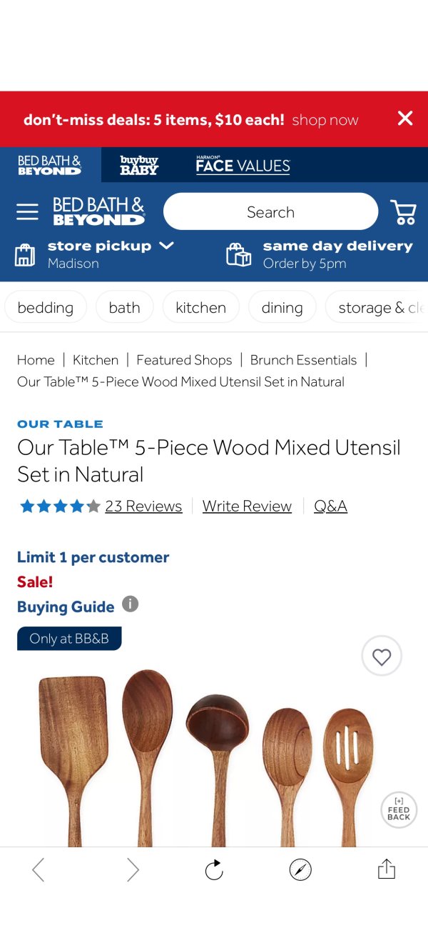Our Table™ 5-Piece Wood Mixed Utensil Set in Natural | Bed Bath & Beyond