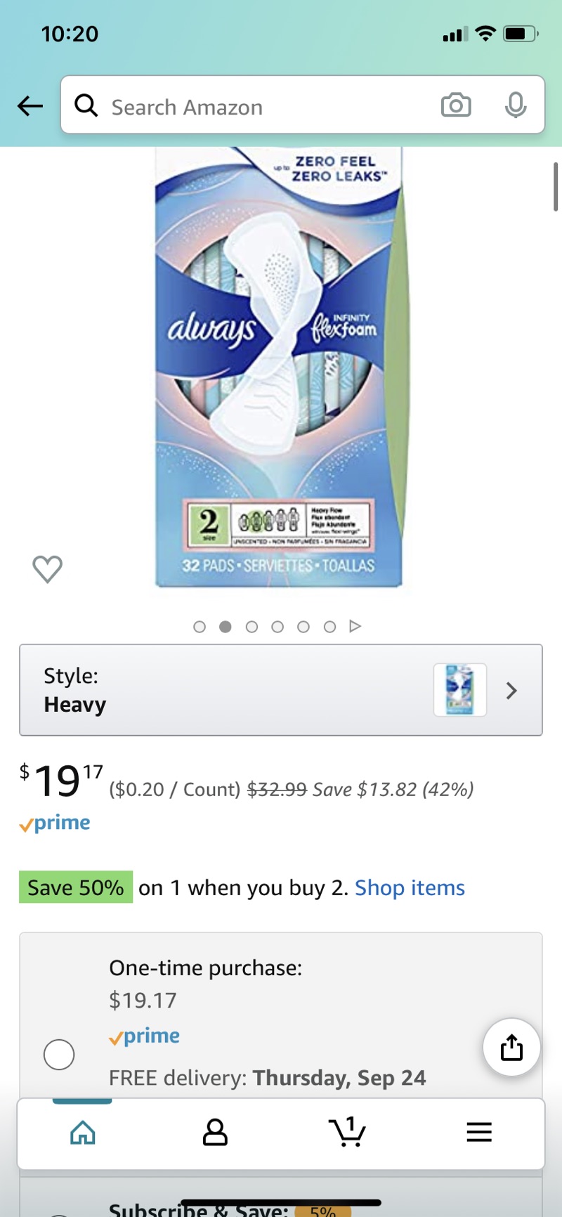 Amazon.com: Always Infinity Feminine Pads for Women, Size 2, 96 Count 第二件半价