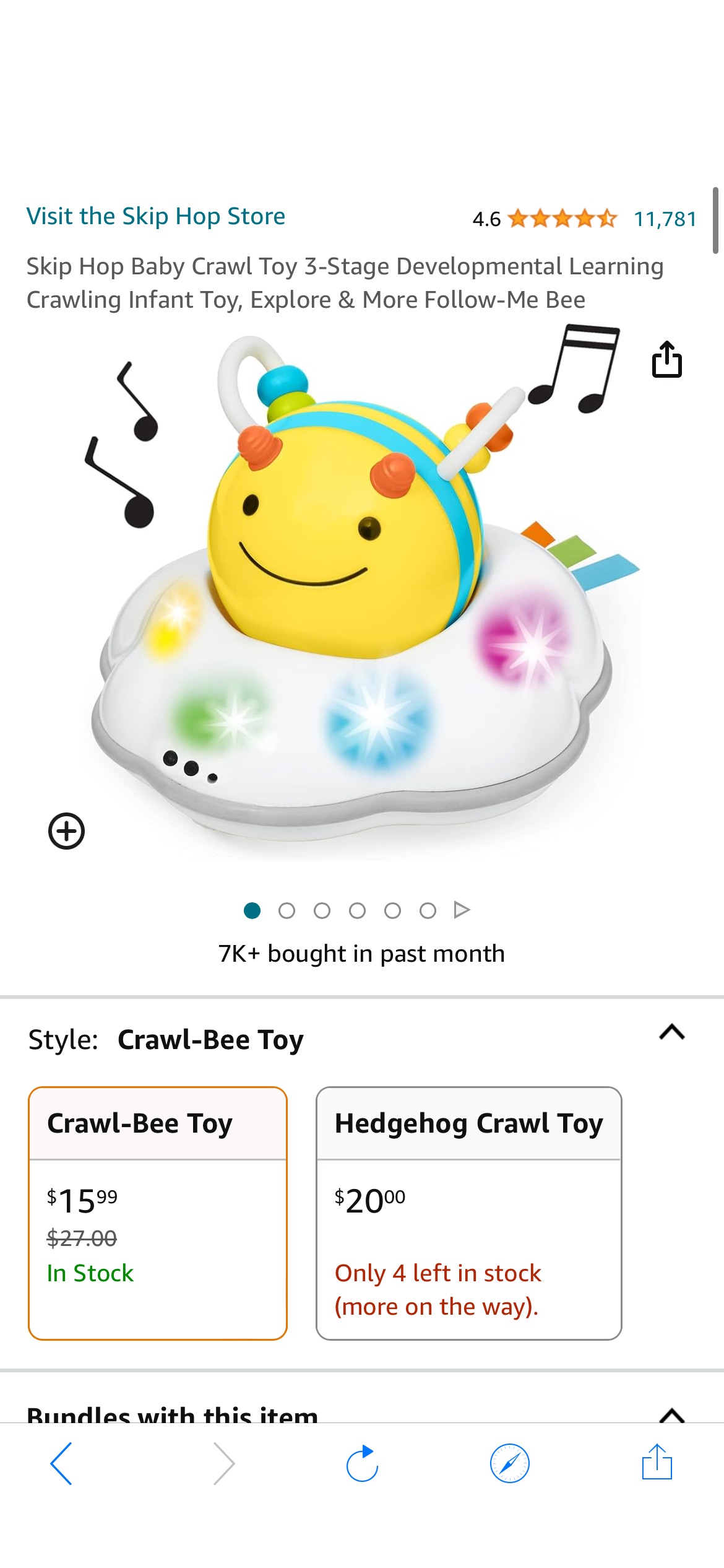 Amazon.com : Skip Hop Baby Crawl Toy 3-Stage Developmental Learning Crawling Infant Toy, Explore & More Follow-Me Bee : Toys & Games宝宝玩具