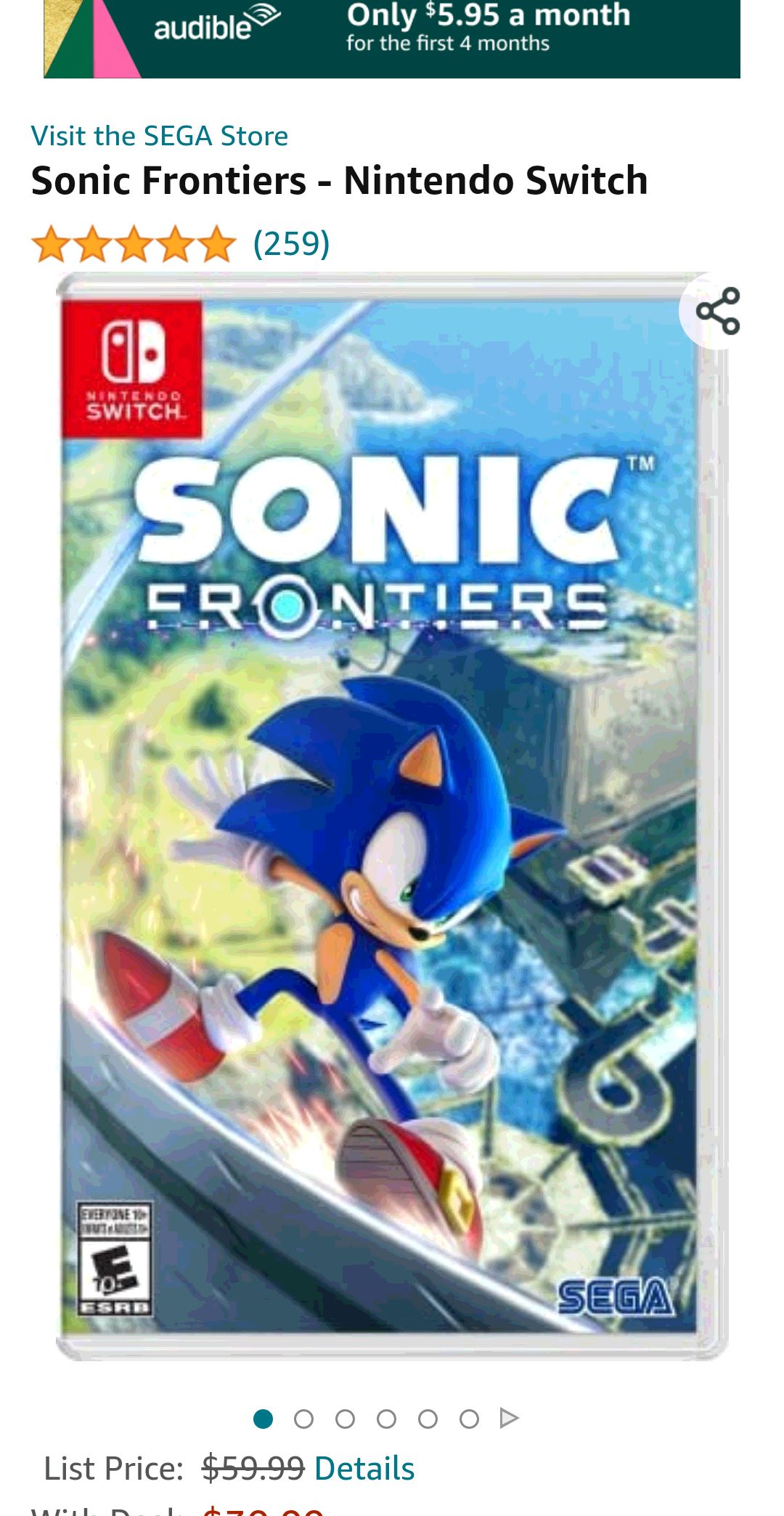 Sonic Frontiers - Nintendo Switch : Sega of America Inc索尼克 未知边境