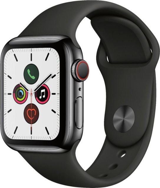 Apple Watch Series 5 苹果手表GPS + Cellular) 40mm Space Black Stainless Steel Case with Black Sport Band Space Black Stainless Steel MWWW2LL/A - Best Buy