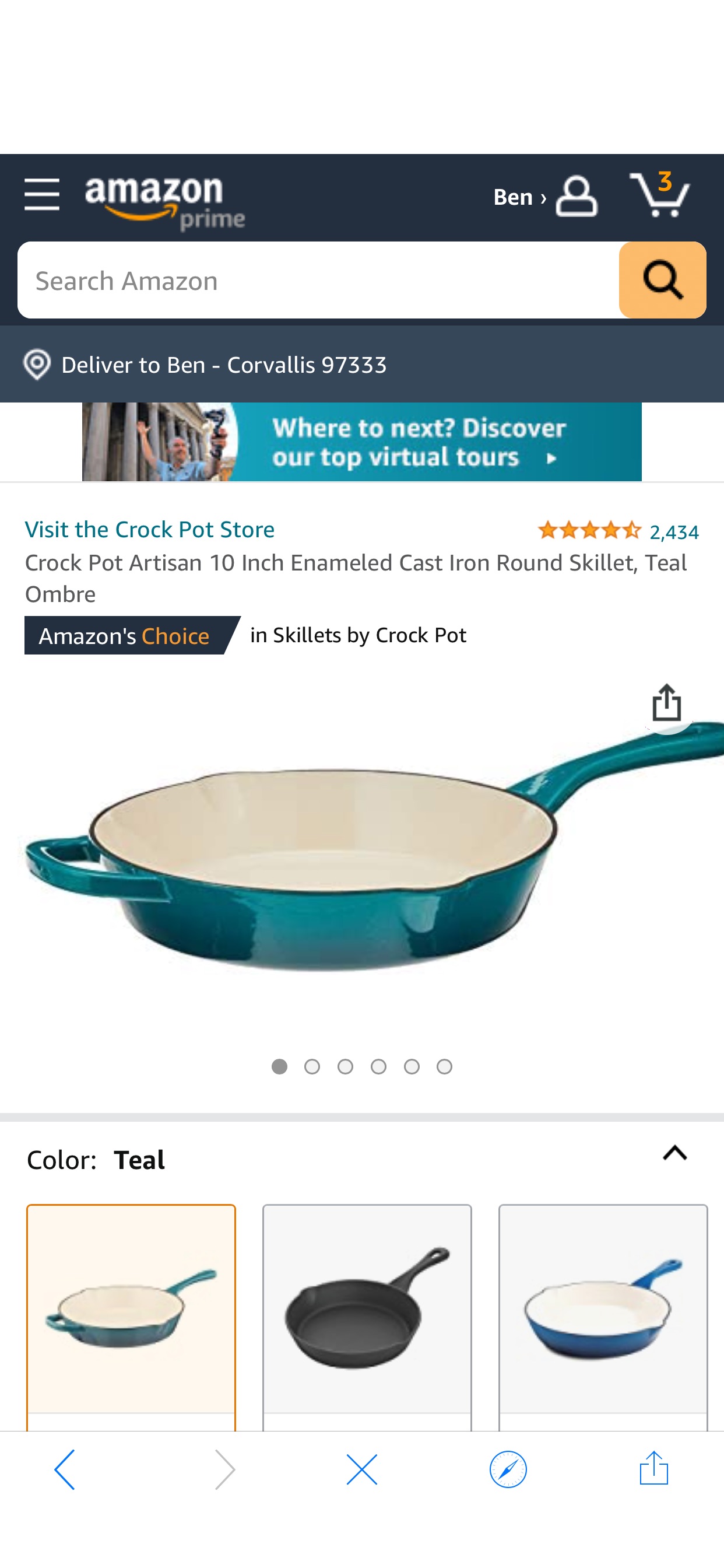 Amazon.com: Crock Pot Artisan 10 Inch Enameled Cast Iron Round Skillet, Teal Ombre: Home & Kitchen