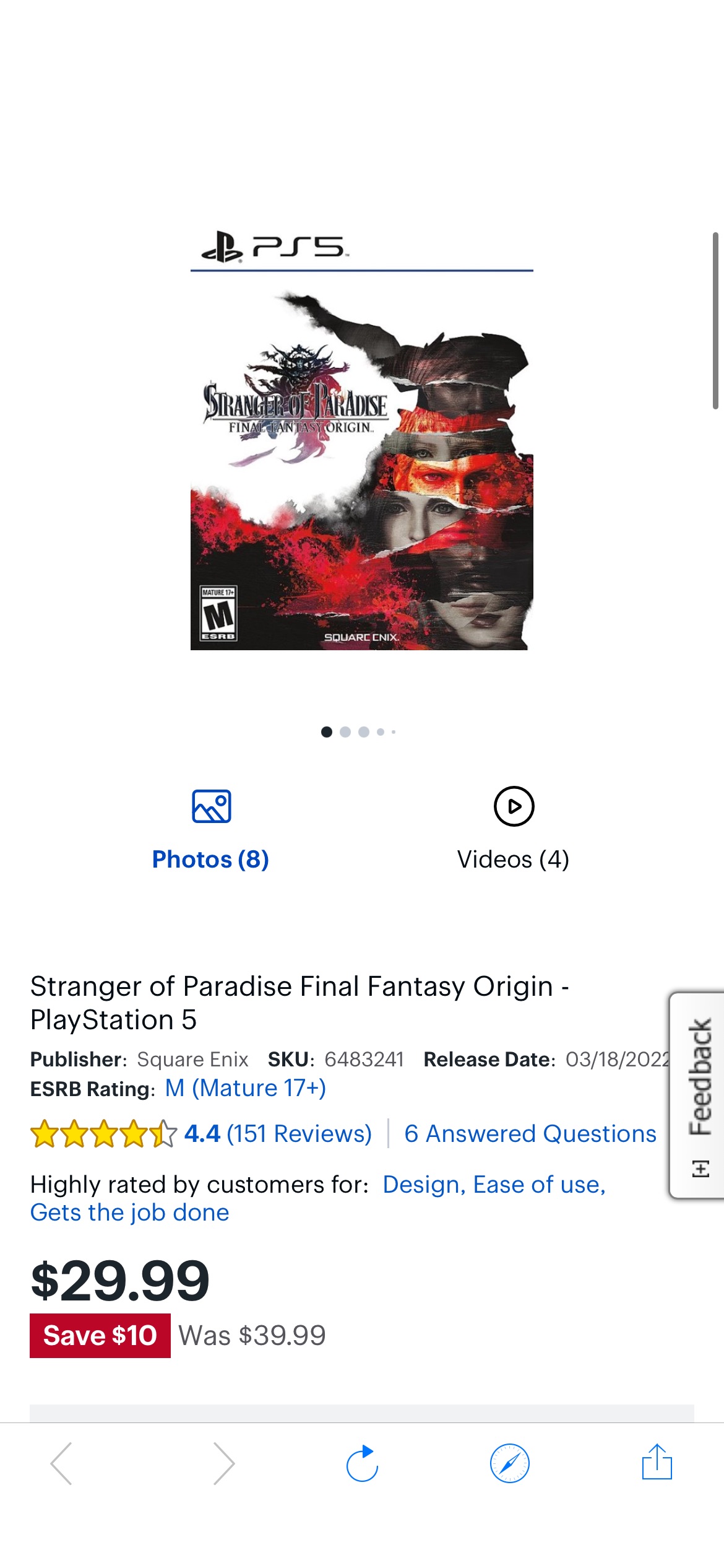 Stranger of Paradise Final Fantasy Origin PS4/ps5/Xbox - Best Buy