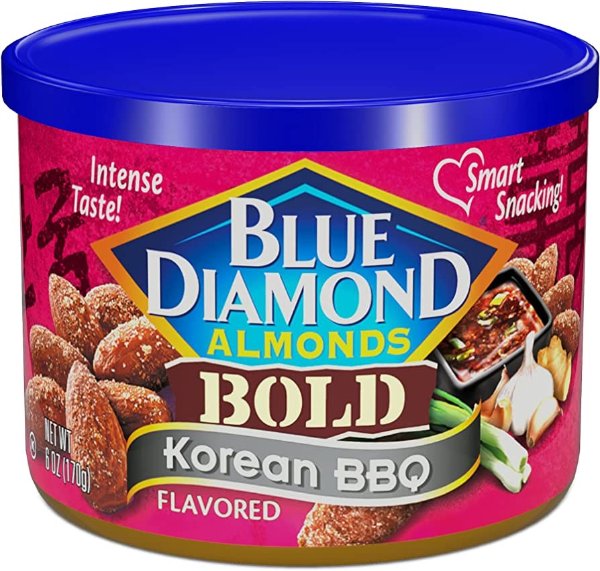 , BOLD Korean BBQ Snack Almonds, 6 Ounce Can