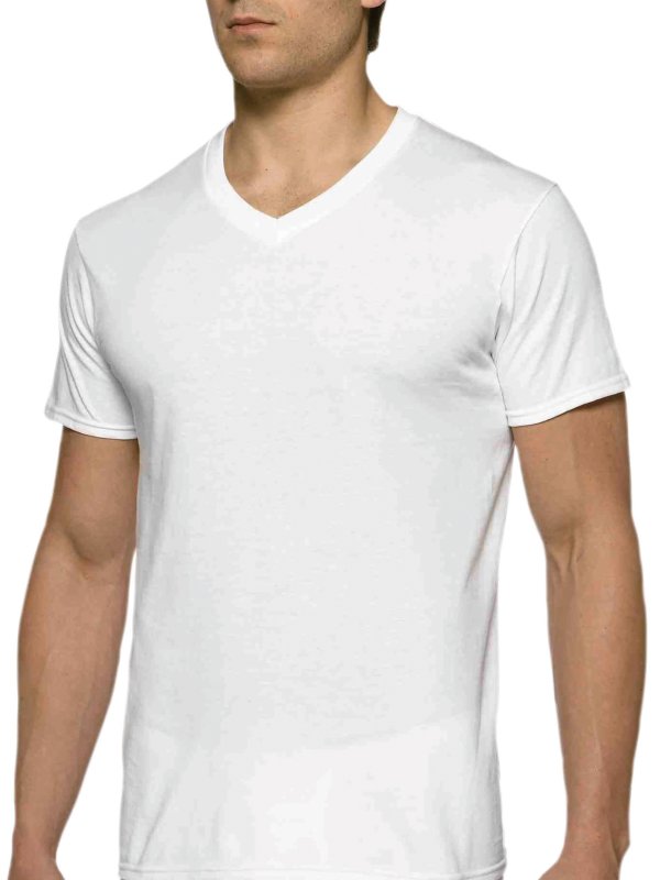 Adult Men's Short Sleeve V-Neck White T-Shirt, 6-Pack, Sizes S-2XL