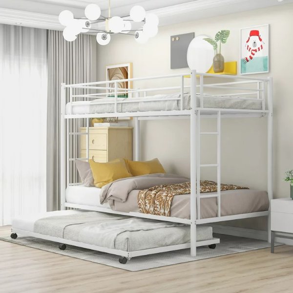 Euroco Metal Twin over Twin Bunk Bed with Twin Size Trundle Bed for Kids Room