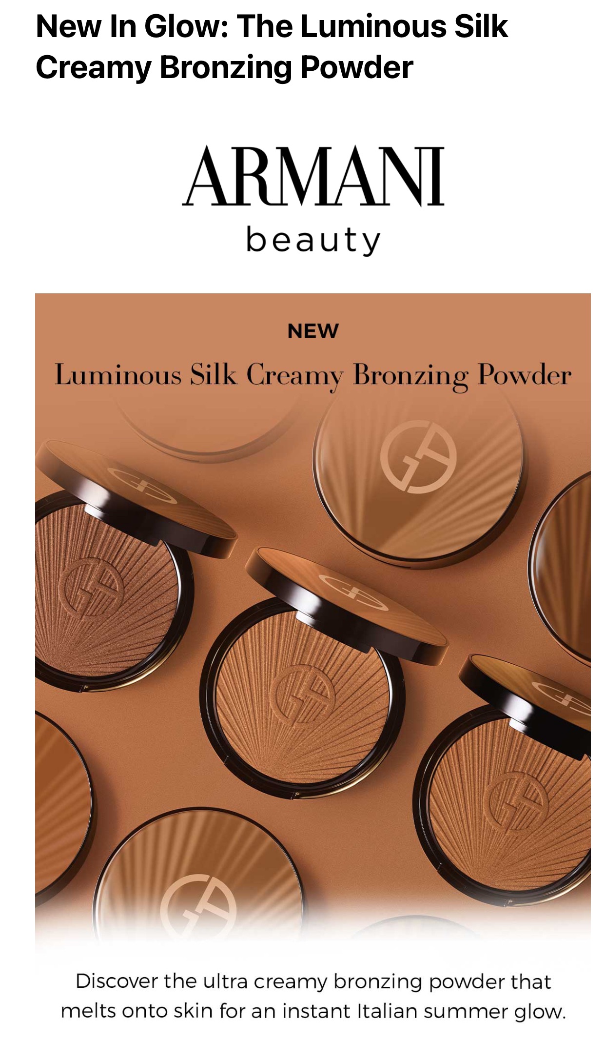 Armani Beauty 上新 Luminous Silk Creamy Bronzing Powder