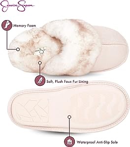 Amazon.com | Jessica Simpson Women's Comfy Faux Fur House Slipper Scuff Memory Foam Slip on Anti-Skid Sole, Pink, Large | Slippers