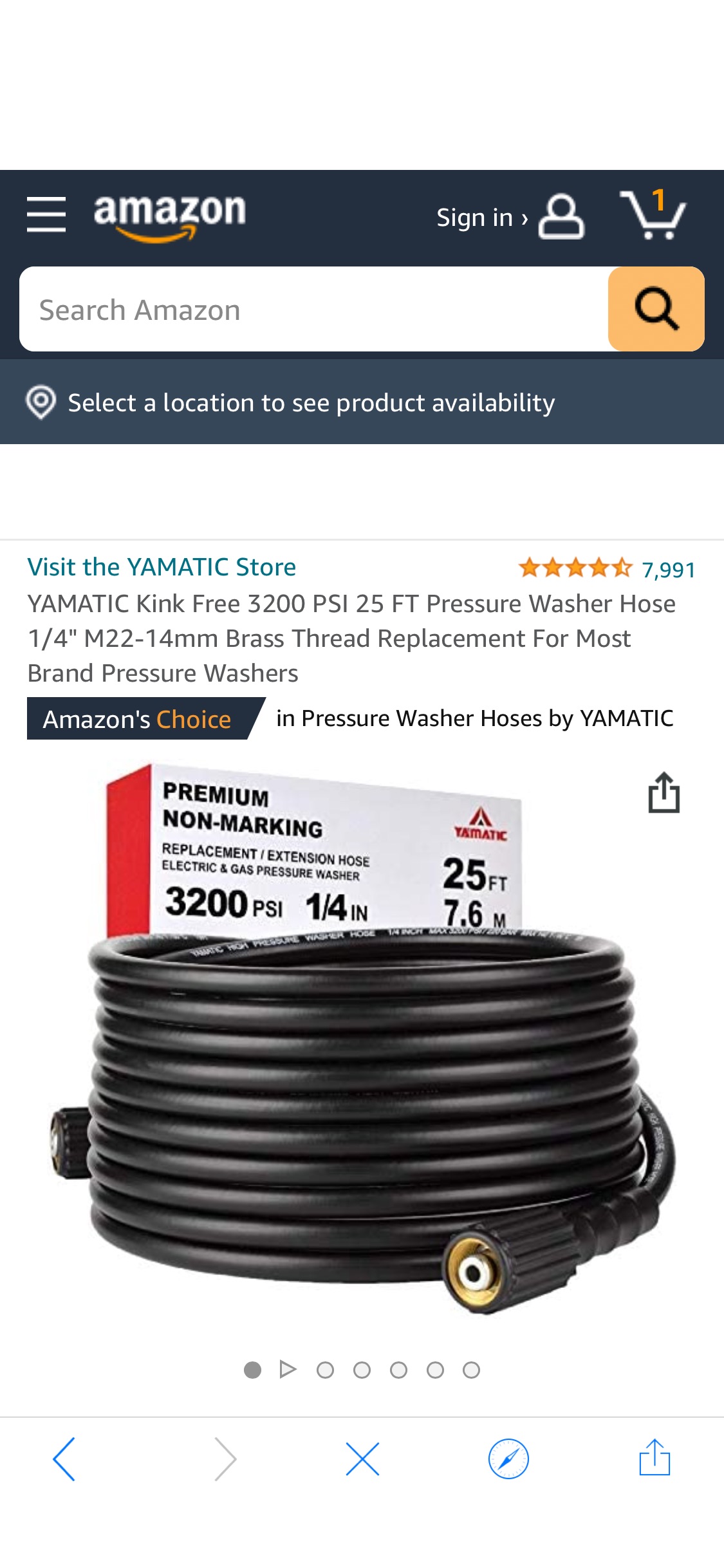 Amazon.com: YAMATIC Kink Free 3200 PSI 25 FT Pressure Washer Hose 1/4" M22-14mm Brass Thread Replacement For Most Brand Pressure Washers : Patio, Lawn & Garden