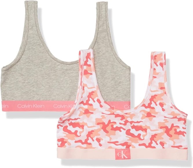 Amazon.com: Calvin Klein Girls' Modern Cotton Bralette, Singles and Multipack, Camo Pink/Heather Grey, M: Clothing, Shoes & Jewelry