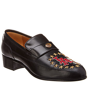 古驰男士乐福鞋Gucci Embroidered Leather Loafer / Gilt