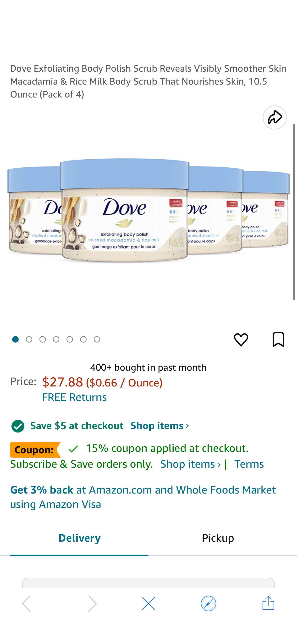 Amazon.com : Dove Exfoliating Body Polish Scrub Reveals Visibly Smoother Skin Macadamia & Rice Milk Body Scrub That Nourishes Skin, 10.5 Ounce (Pack of 4) : Beauty & Personal Care