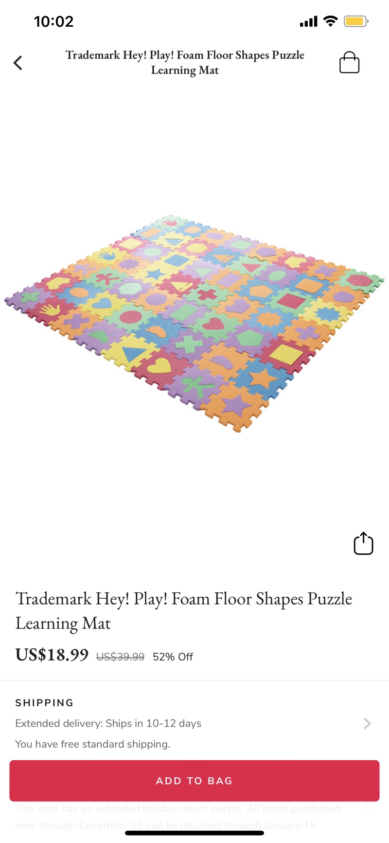 Trademark Hey! Play! Foam Floor Shapes Puzzle Learning Mat 爬爬垫