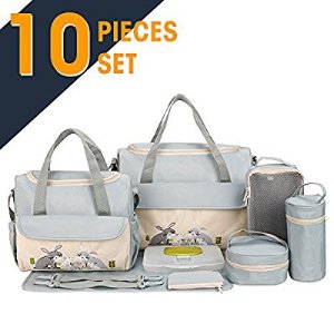 SOHO Collections, 10 Pieces Diaper Bag SetLimited time offer (Gray with Rabbits)