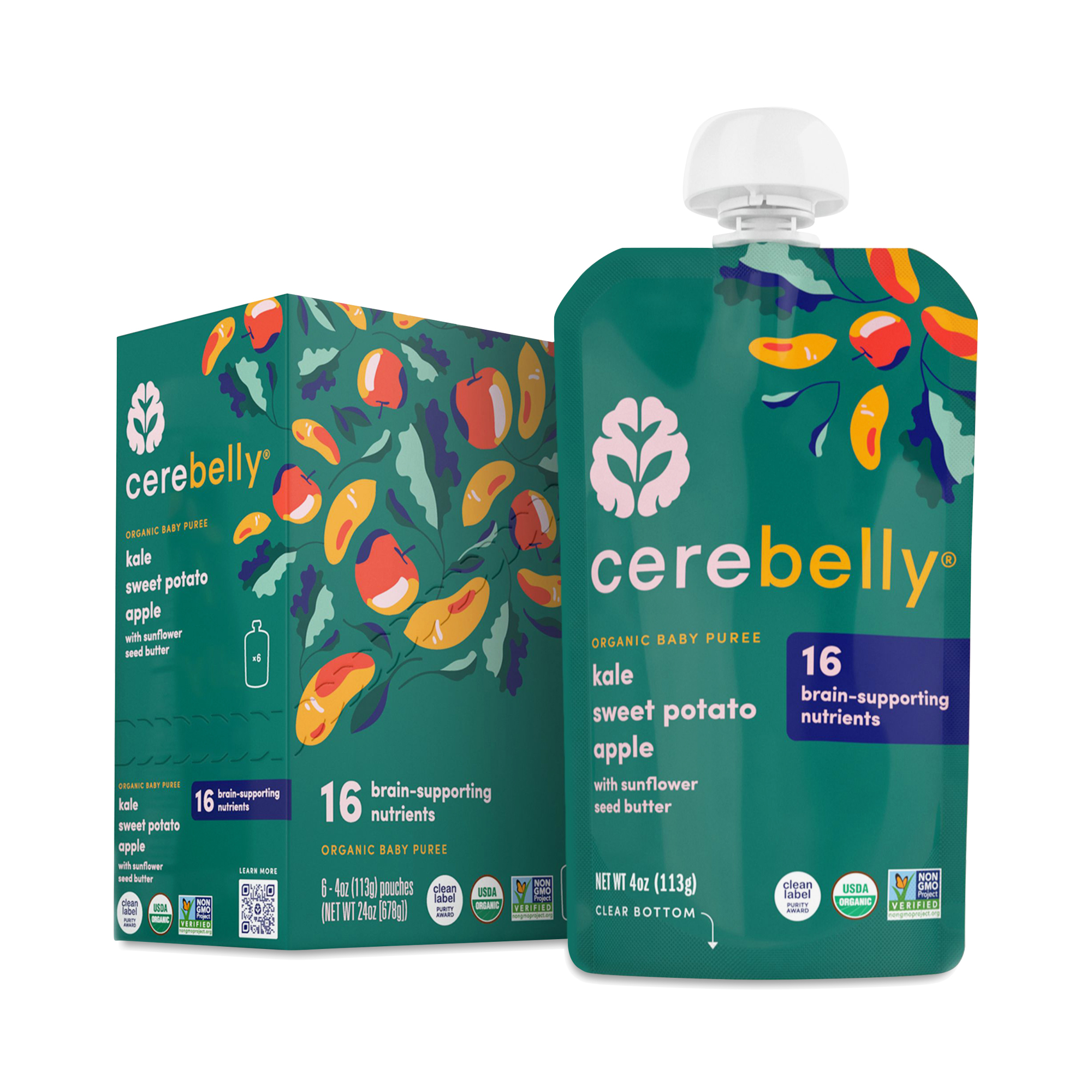 Cerebelly Organic Baby Food, Kale, Sweet Potato &amp; Apple with Sunflower Seed Butter | Thrive Market