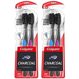 Colgate 360 Charcoal Toothbrush, Soft Bristles (4 Count)