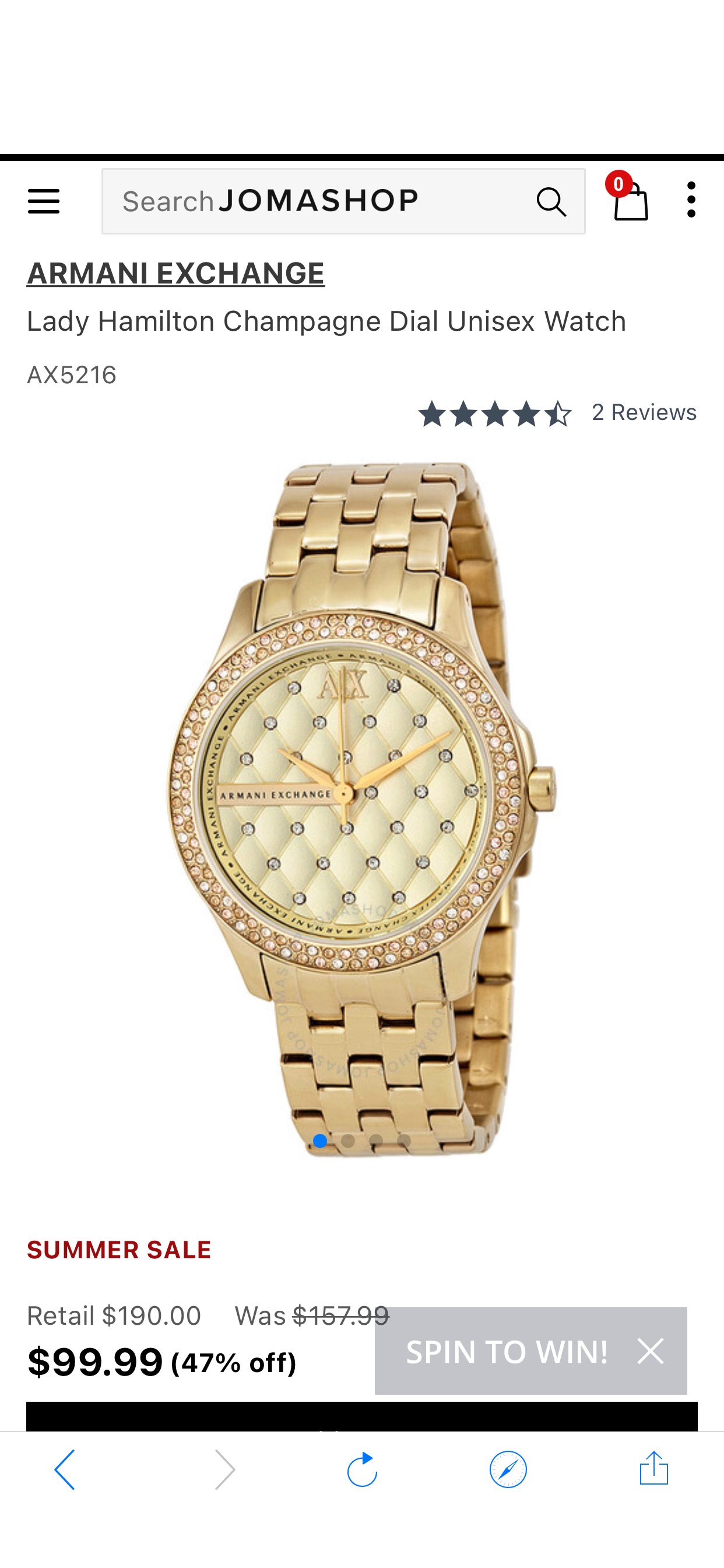 Armani Exchange Lady Hamilton Champagne Dial Unisex Watch AX5216 723763208666 - Watches - Jomashop
手表