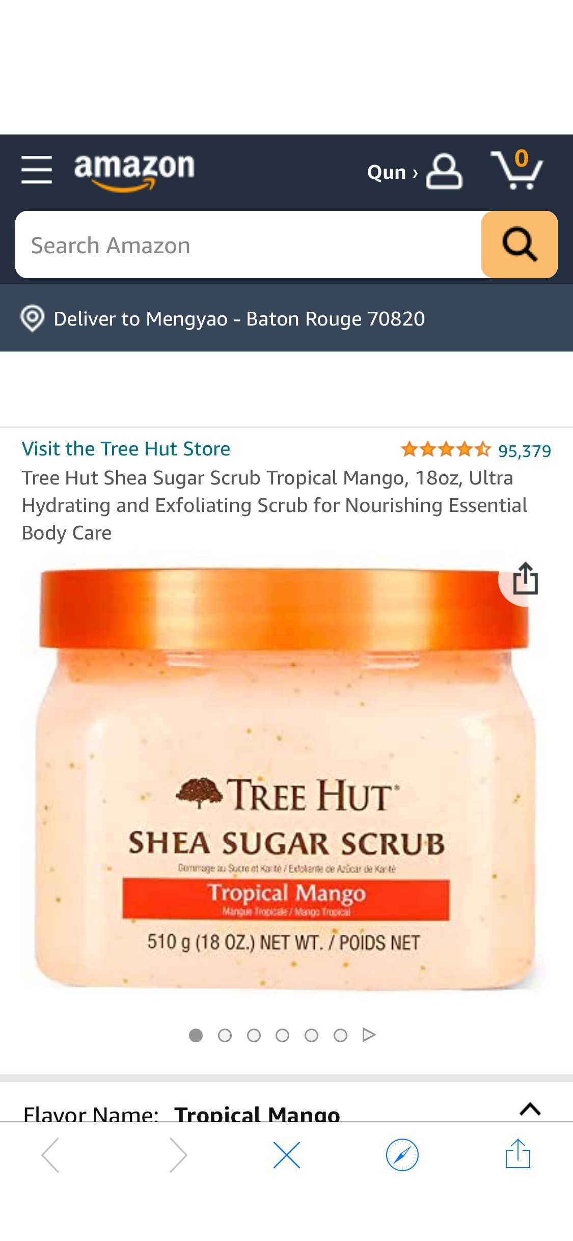 Amazon.com : Tree Hut Shea Sugar Scrub Tropical Mango, 18oz, Ultra Hydrating and Exfoliating Scrub for Nourishing Essential Body Care 磨砂膏: Beauty & Personal Care