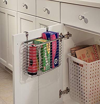 Over the Cabinet Kitchen Storage Organizer Basket for Aluminum Foil, Sandwich Bags, Cleaning Supplies