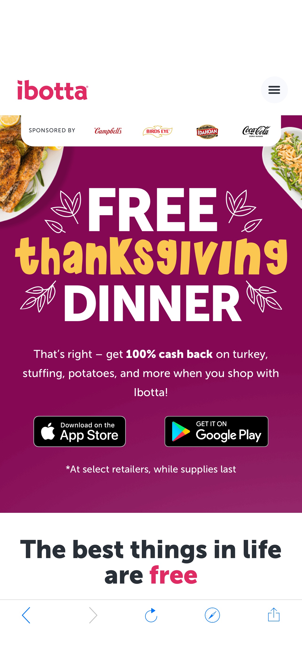 Ibotta联合Walmart活动，免费感恩节大餐