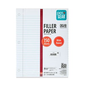 Pen+Gear Wide Ruled Filler Paper, 10.5" x 8", 150 Sheets