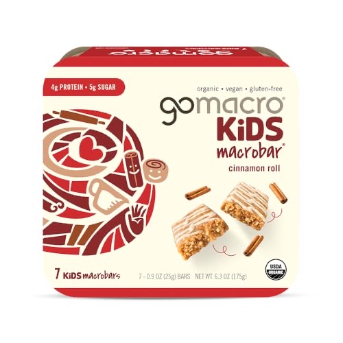 GoMacro Kids MacroBar Organic Vegan Snack Bars - Cinnamon Roll (0.90 Ounce Bars, 7 Count) B09P9GPRS1