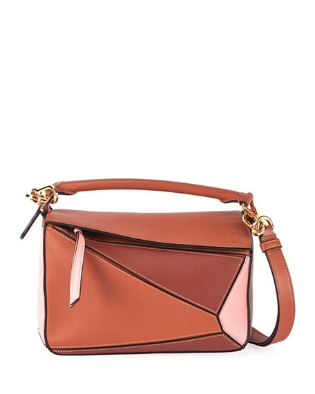 棕粉Loewe Puzzle Colorblock Leather Mini Satchel Bag | Neiman Marcus