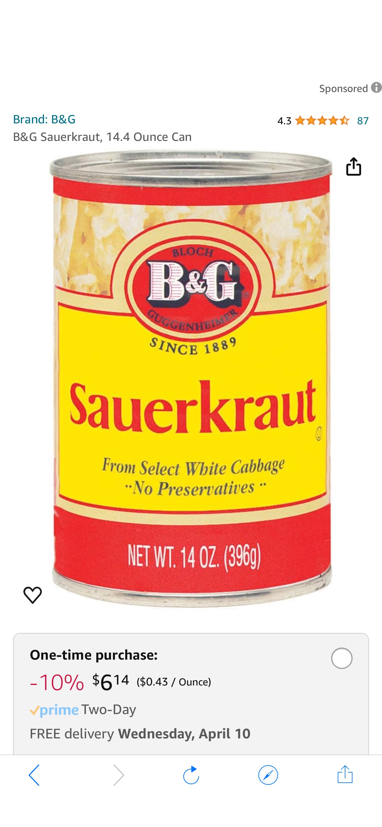 Amazon.com: B&G Sauerkraut, 14.4 Ounce Can : Grocery & Gourmet Food 酸菜