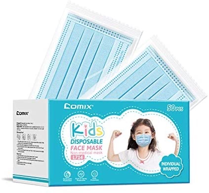 Comix Kids-Face-Masks by Individual Sealed for Children at School & Public Area, Pack of 50 - - Amazon.com 独立包装儿童口罩