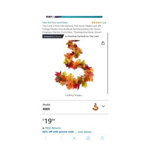$9.99 Amazon.com: Tiny Land 2 Pack Fall-Garland, Fall-Decor Maple Leaf, 6ft Foliage Mantle Vine Artificial Fall-Decorations for Home, Fireplace, Mantle