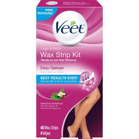 Veet Ready-To-Use Sensitive Formula Wax Strip Kit Hair Remover 40 count box - Walmart.com去毛贴