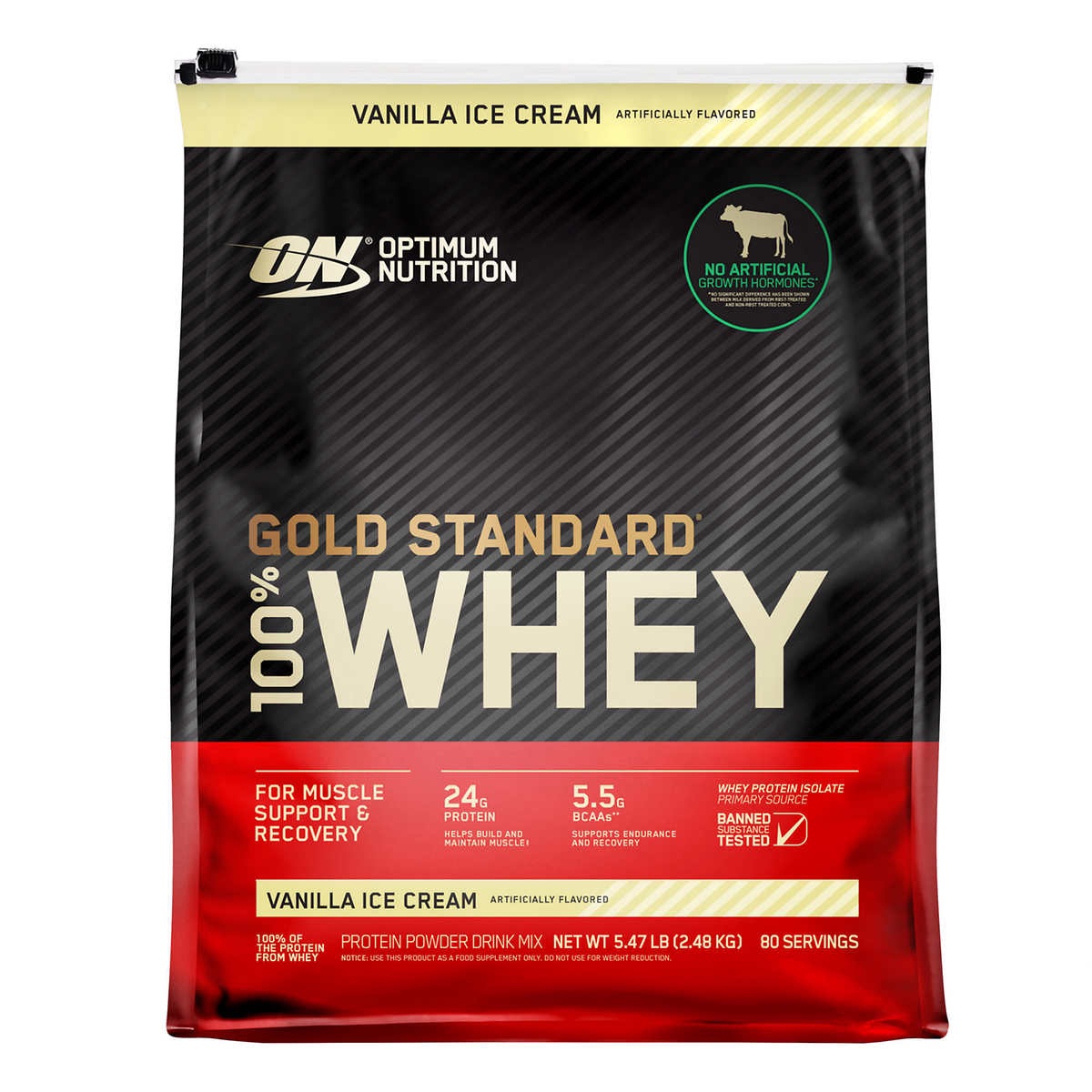 Optimum Nutrition Gold Standard 100% Whey Protein Powder, Vanilla Ice Cream, 5.47 lbs | Costco