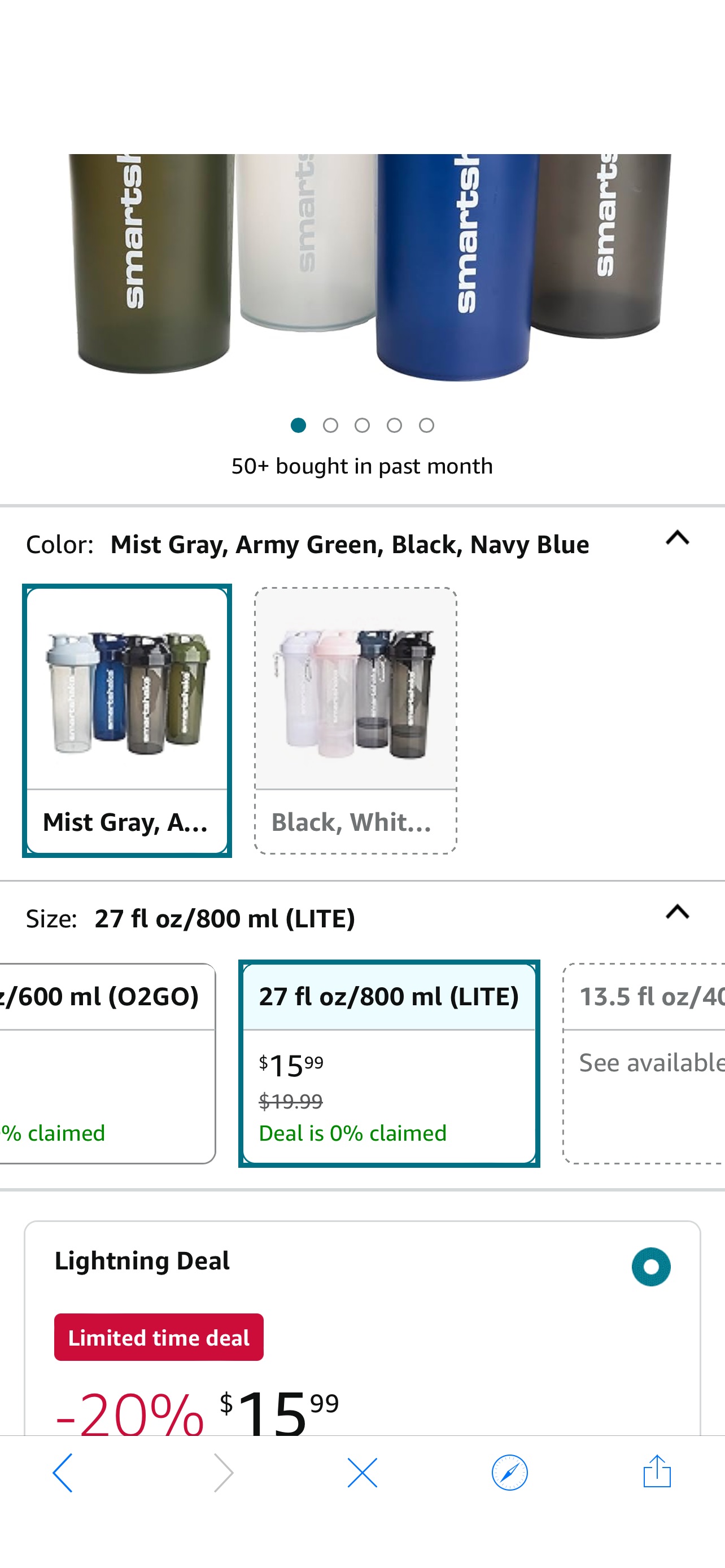 四个 杯子Smartshake Lite 4-Pack Protein Shaker Bottle 800 ml | 27 oz - Leakproof Screw-on Lid - BPA Free – Unisex - Mist Gray, Army Green, Black, Navy Blue : Health & Household