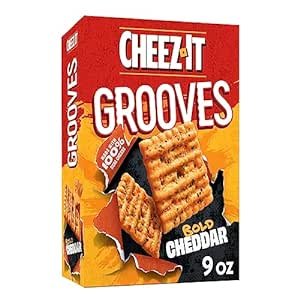 Grooves Cheese Crackers, Crunchy Snack Crackers, Lunch Snacks, Bold Cheddar, 9oz Box