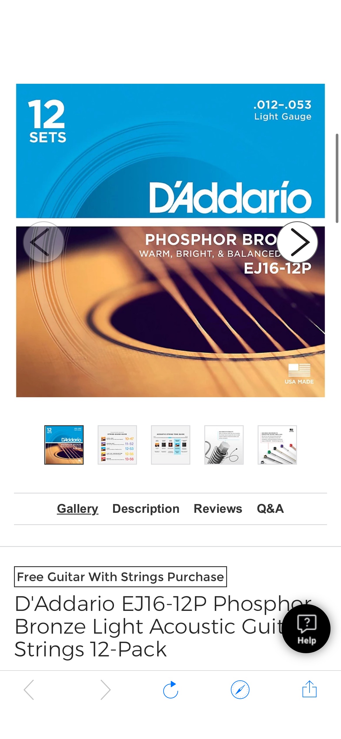 D'Addario EJ16-12P Phosphor Bronze Light Acoustic Guitar Strings 12-Pack | Guitar Center