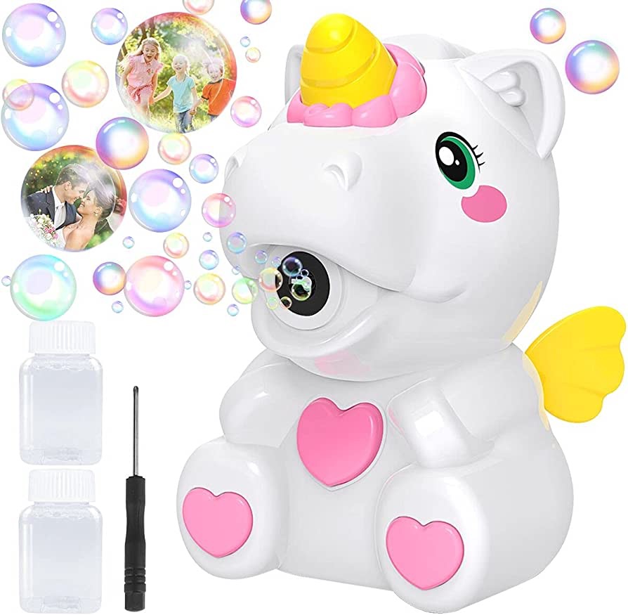 Apfity Bubble Machine for Kids, Automatic Bubble Maker Machine Toy for Boy Girl Toddlers, Unicorn Portable Bubble Blower with Bubble Solution for Indoor Outdoor, 3AA Battery Needed