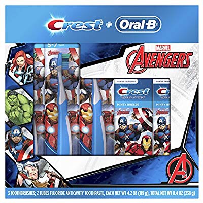 Oral-B佳洁士儿童套装包括Marvel's复仇者、儿童两个氟化物抗龋齿牙膏和三个牙刷