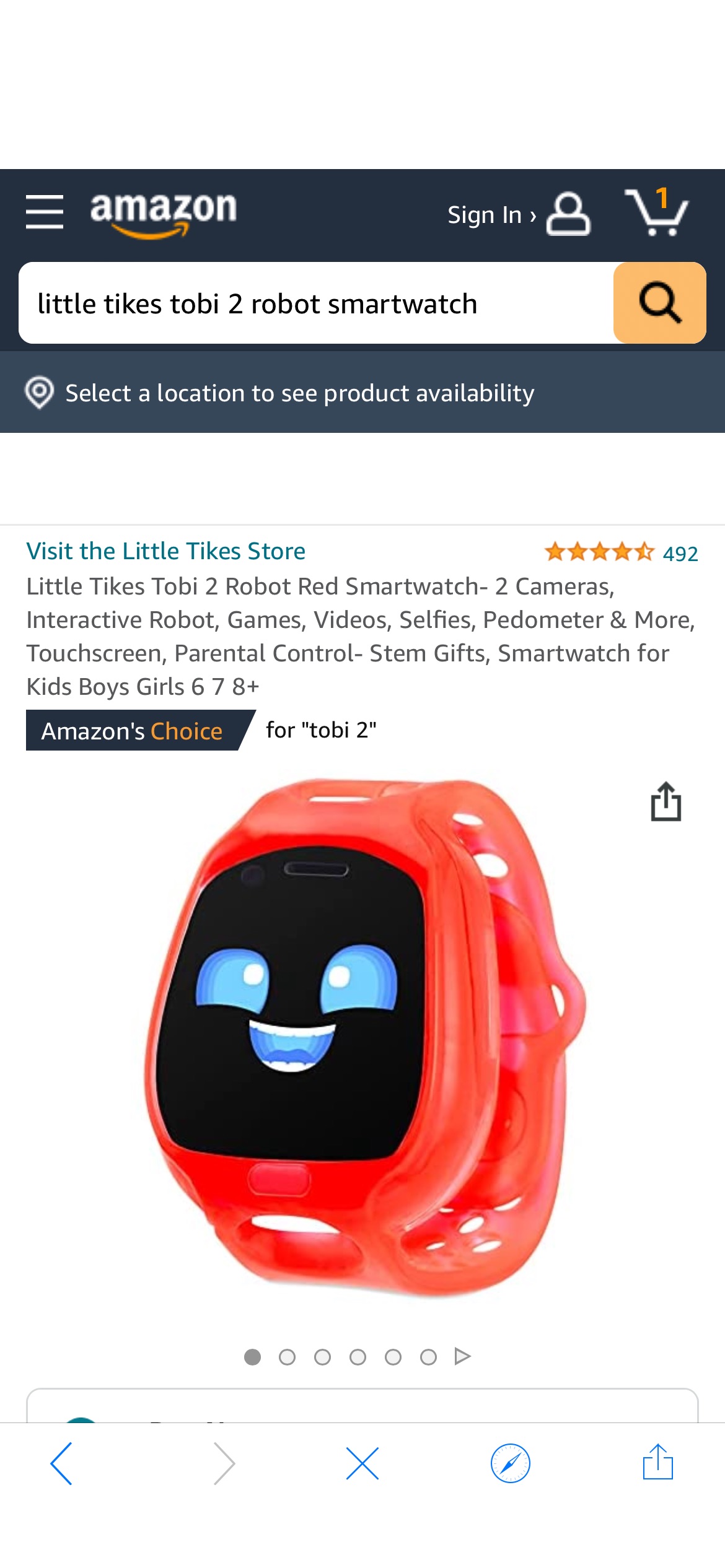 Amazon.com: Little Tikes Tobi 2 Robot Red Smartwatch- 2 Cameras, Interactive Robot, Games, Videos, Selfies, Pedometer & More, Touchscreen, Parental Control little tikes 儿童带摄像头手表