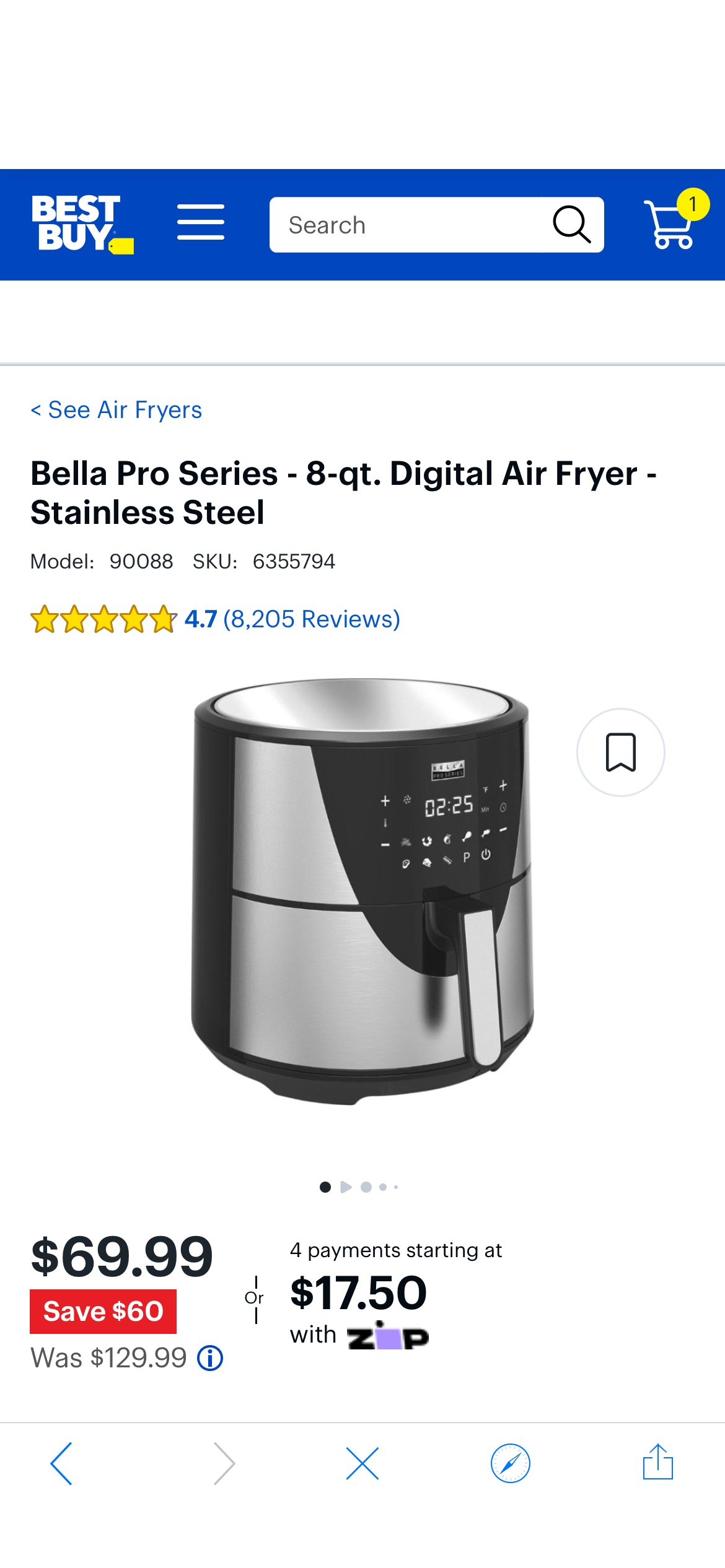 Bella Pro Series 8-qt. Digital Air Fryer Stainless Steel 90088 - Best Buy