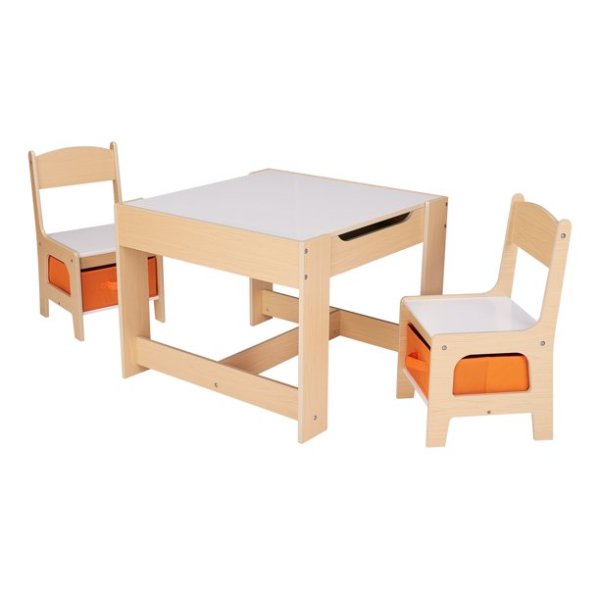 Senda Kids' Wooden Storage Table and Chairs Set, 3 Piece