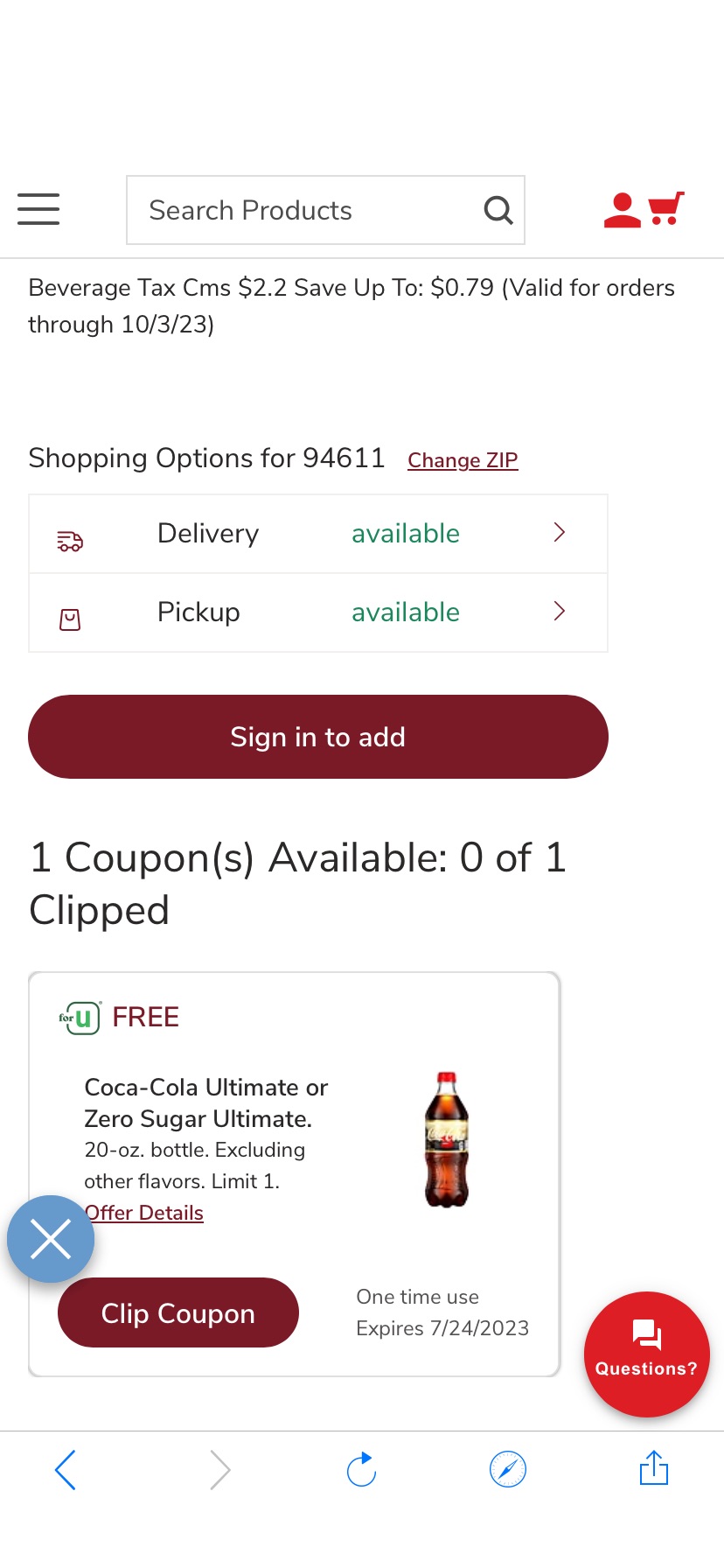 免费Coca Cola Ultimate - 20 Fl. Oz. - Safeway