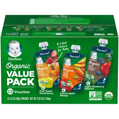 嘉宝有机零食Gerber Organic 2nd Foods Variety Pack (3.5 oz., 12 ct.) - Sam's Club