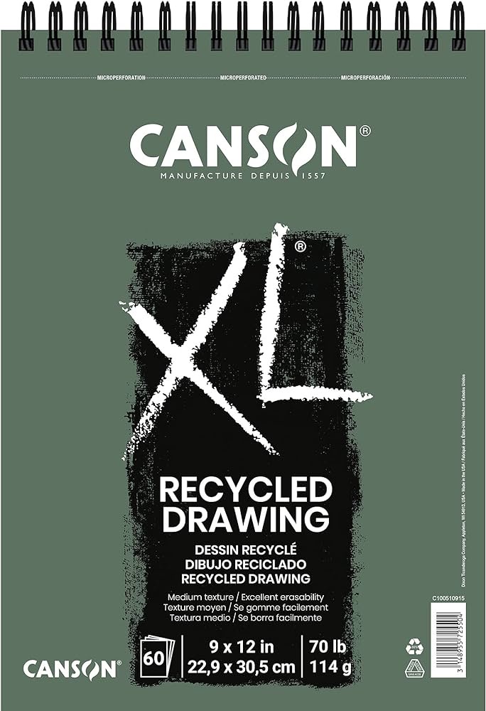 Amazon.com: Canson XL Series Recycled Drawing Paper Pad, Top Wire Bound, 70 Pound, 9 x 12 Inch, 60 Sheets : Arts, Crafts & Sewing