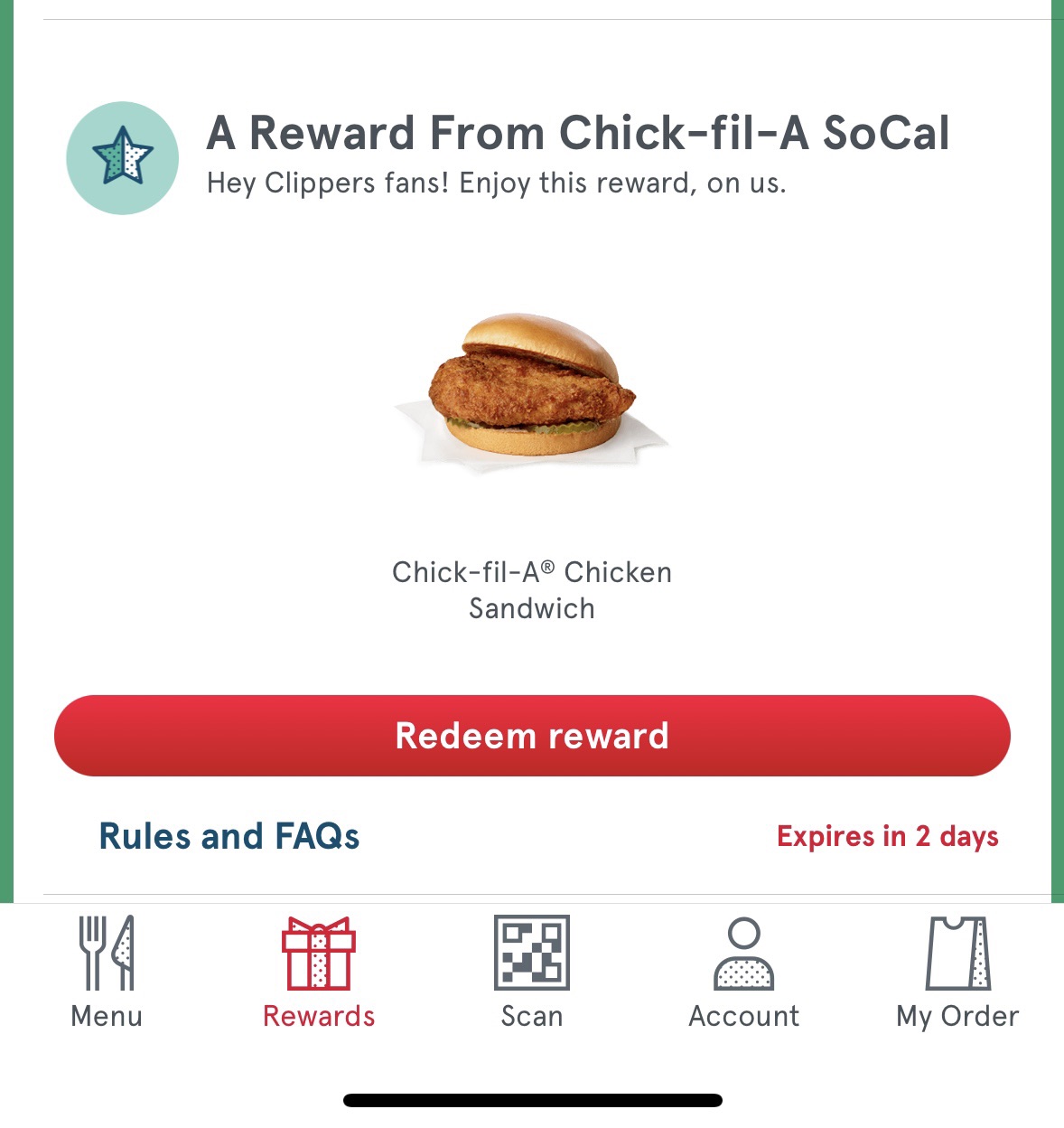 Chick fil a Chicken Sandwiches免费汉堡